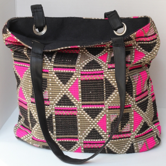 Pink & Green Boho Geometric Corduroy Tote Bag- Pre-owned - Picture 2 of 15